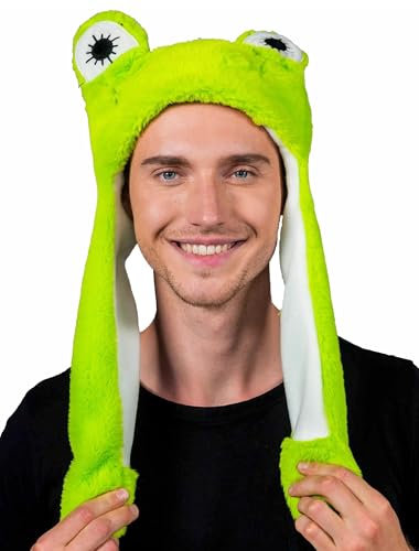 Deiters Mütze Plüsch Frosch mit beweglichen Ohren grün