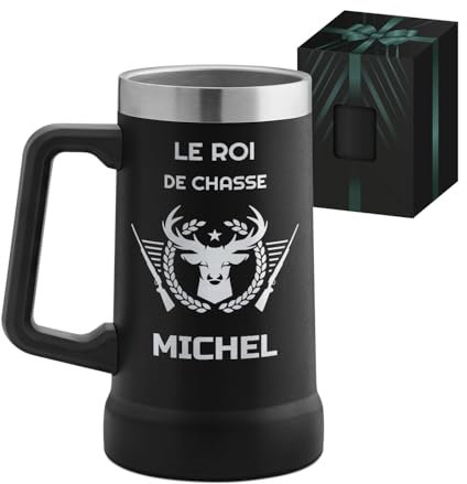 Maverton Mug Isotherme 700ml Noir en Acier Inoxydable - Verre a Biere avec Gravure et Boîte - Cadeau Personnalisé pour Pompier - Cadeau Frere - Témoin - Chasseur Roi de la chasse