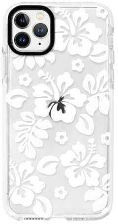 NITITOP Compatible for iPhone 11 Pro Case Cute Flower Floral Clear for Women Girl Hibiscu Design Ultra Slim Artistic Shockproof Soft TPU Anti-Yellow Protective Phone Cover - White