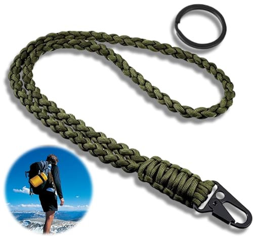 JeiibrZui Paracord Schlüsselanhänger, 1 Stück Umhängeband Schlüsselband, Paracord Lanyard mit Metall Ring für Schlüssel, Ausweiskarte, Abzeichenhalter, Kamera und Outdoor-Aktivitäten(Armeegrün)