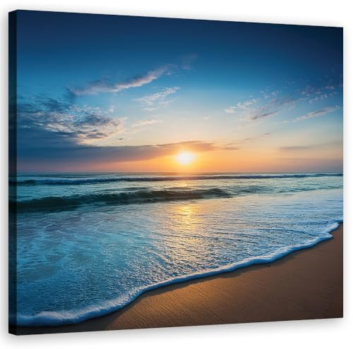 Feeby Bild auf Leinwand - Wandbilder Wohnzimmer Aesthetic - Strand Meer Sonnenuntergang - 50x50 1tlg - Schlafzimmer Wandekoration - Bilder Zimmer - Living Room - Deko Wandbilder - Moderne Bild