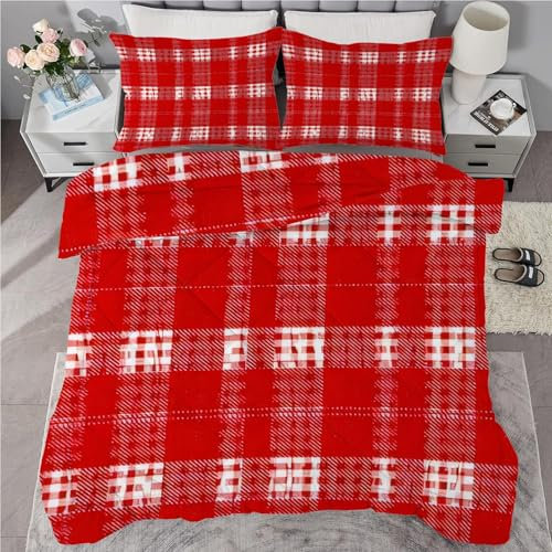 buyluhn Bettdecke 135x200 Plaid, 4 Jahreszeiten Bettdecken Rot Ohne Bezug Nutzbar, Kinder Steppdecke Microfaser Ganzjahresdecke，Waschbar Bettzeug mit 1 Kissenbezug für Sommer Winter