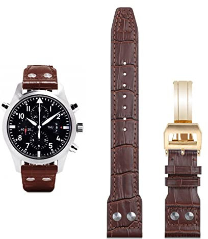 QTYQWC 21mm 22mm Italien Rindsleder echtes weiches Lederarmband für IWC Pilot Mark 18 weiches braunes Uhrenarmband Faltschließe