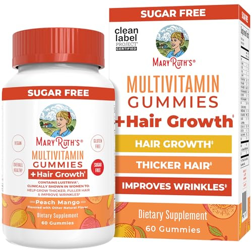 MaryRuth's Multivitamin + Hair Growth Gummies | with Lustriva® | Biotin 10000mcg | B Vitamins | Formulated for Thicker Hair, Wrinkles, Fine Lines, Skin Care | Ages 18+ | 30 Servings