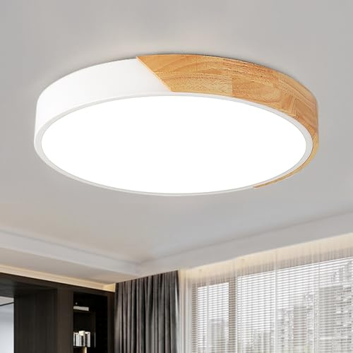 Style home 48W Deckenlampe LED Deckenleuchte Holz Runde Flach Leuchte, Ø50x4cm dimmbar mit Fernbedienung, für Wohnzimmer Schlafzimmer Büro Küche Diele Flur