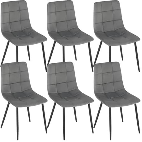 EUGAD Esszimmerstühle 6er Set, für Esszimmer Küche Wohnzimmer, Küchenstühle gepolstert mit Rückenlehne Samtbezug, mit Metallbeinen, 150 kg belastbar, Dunkelgrau