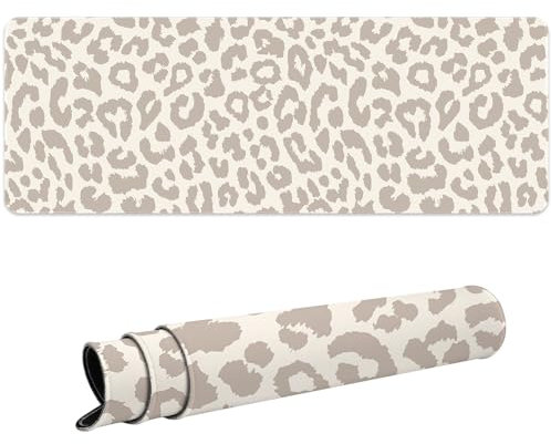 Ksriylm Gaming Mauspad, Groß Büro Lustig Mousepad XL 31,5 x 11,8 Zoll Tastatur Schreibtischmatte Wasserdichtes Mousepad rutschfeste Gummibasis schreibtischunterlage für PC, Laptop,Grauer Leopard