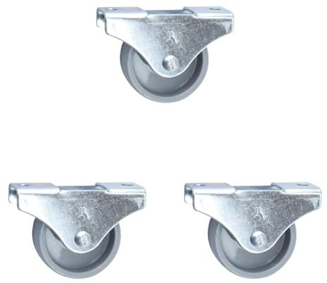 Dörner + Helmer Möbel-Bockrolle, 30mm x 15mm, 45kg Tragkraft, 45mm x 21mm Platte, Kunststoffrad, Richtungsfixiert (Packung mit 3)