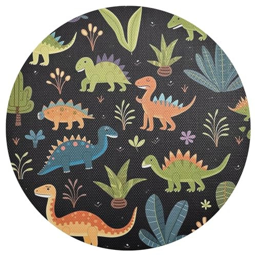 PVC-Platzdeckchen mit Dinosauriern und Kaktus, rund, waschbar, hitzebeständig, für den Außenbereich