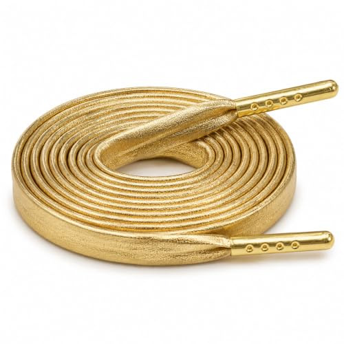 Codulu Cordones planos de piel sintética para zapatos con puntas de metal dorado, 7 mm de ancho, cordones de repuesto para zapatillas deportivas, patinaje, botas deportivas, 120 cm