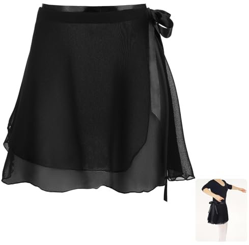 Kinder Ballettkleidung für Mädchen, Schwarzer Dance Wickelrock mit Gürtel, Chiffon Gymnastik Ballett Röcke für Mädchen