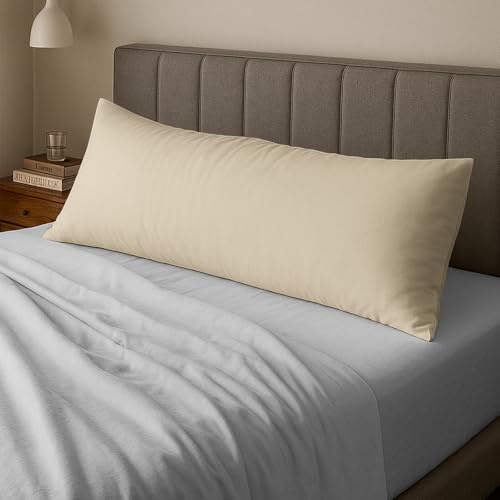 Pizuna Cotton Beige Body Pillow Cover 1 Piece Only 52x140 cm | 400 Thread Count 100% Long Staple Cotton Body Pillow Case Sateen Body Pillowcase