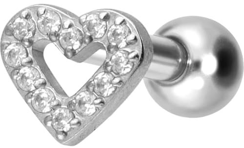 PIERCINGLINE Piercing Stecker Titan Ohrpiercing mit Innengewinde KRISTALLHERZ - Roségoldfarben, Schwarz, Goldfarben, Silberfarben