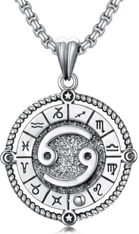 ROMANTICWORK Cancer Zodiac Necklace 12 Constellation Horoscope Astrology Pendant Necklace 925 Sterling Silver Zodiac Sign Jewellery Gifts for Men Women