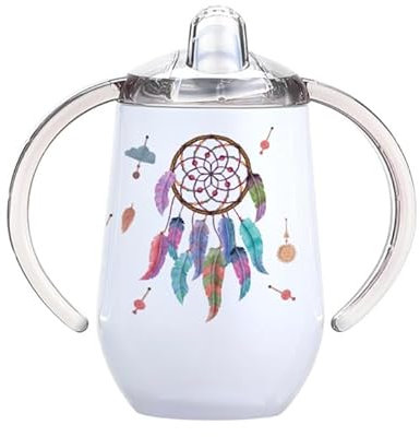 Marquage Unique Tasse d'Apprentissage Bébé Personnalisable, Double Poignée, Couvercle à Bec, Motif Attrape-Rêves, Gobelet Isotherme au prénom