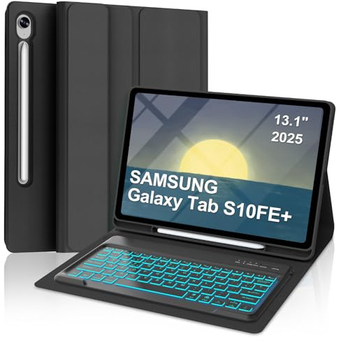 Occtingkind Funda con Teclado para Samsung Galaxy Tab S10 FE+ 13.1 Pulgadas | [Español] Retroiluminado Bluetooth Magnéticamente Teclado con Funda Delgada para Galaxy Tab S10 FE Plus 13.1 2025, Negro