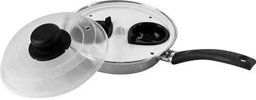 COOKEVERYDAY 2 cup Egg Poacher, 20cm Aluminium, Light Weight, Fry pan, Plastic Lid, Cups and Tray, UK Made