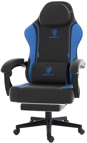 Dowinx Gaming Stuhl, Ergonomischer Gamer Stuhl aus PU-Leder mit Lendenwirbelstütze, PC-Stuhl mit verbreiterter Rückenlehne, Belastbar bis 150 kg, Blau