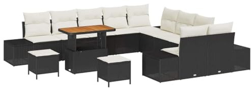 vidaXL 13-teiliges Garten-Sofa-Set mit Kissen in Schwarz aus Poly Rattan – Modulares Design für deinen Balkon und Deine Terrasse. Perfekt für den Außenbereich und verstellbar.