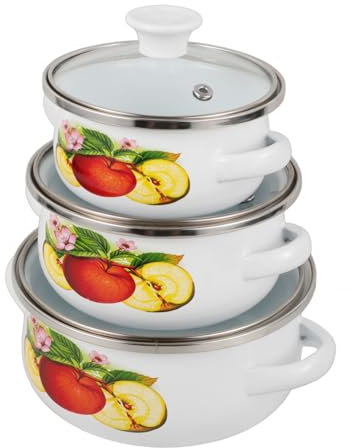 GLEAVI Olla Esmaltada Portátil para Sopa Asa Resistente al Desgaste Tapa Diseño Vintage para Cocción Inducción y Gas 3