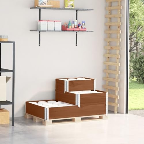 ZQQLVOO Paletten-Aufsatzrahmen 3-Fach Braun pflanztopf Outdoor pflanzenkübel for Innen Terrasse 120x80 cm Massivholz Kiefer
