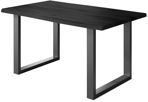 Loreno Esstisch 120 cm x 80 cm, MDF, Grau, U-Gestell Schwarz | 4 cm Tischplatte; Perfekt für Esszimmer und Küche
