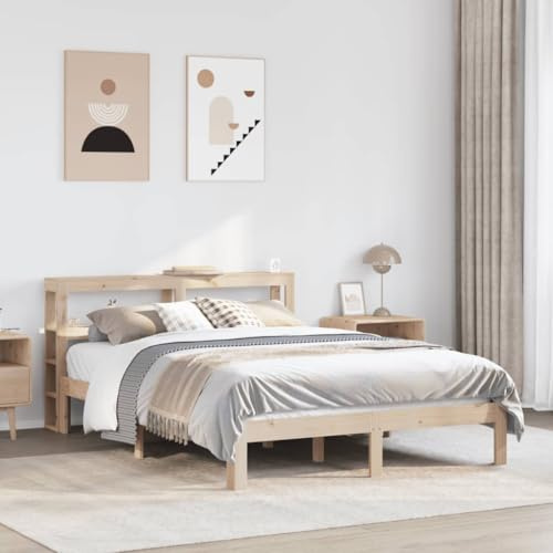 Homvdxl Bettkasten 140x200 cm Doppelbett Holzbett Bettgestell mit Stauraum Kopfteil Massivholzbetten mit Holzlatten - Braun