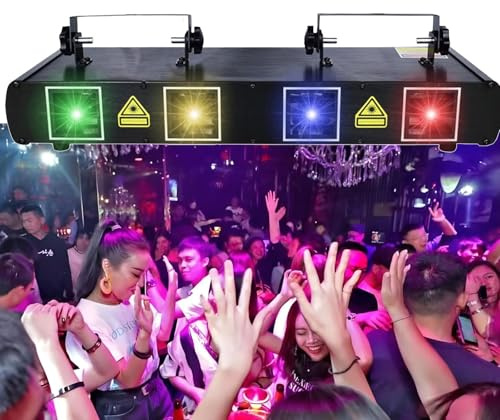 DJ Light DMX512 Projector Party Lights,Stage Lighting Show,4 Beam Effect Sound Activated La-ser Light,for Birthday Disco KTV Club Stage