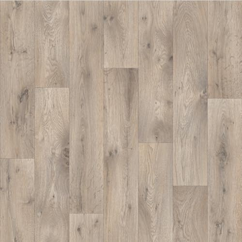 Lino Vinyl Flooring Roll, Light Wood Effect Oak Plank, Anti-Slip, Bathroom, Kitchen, 2m-3m Width (1m x 3m)