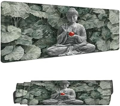 Mouse Mat Zen Gaming Mouse Pad 900 x 500 MM XXL Extended Desk Mat, Keyboard Mousepad Stone Statue, Water-Resistant Surface and Non-Slip Base Mousemat, for Gaming home Office Desk Accessories H-7613