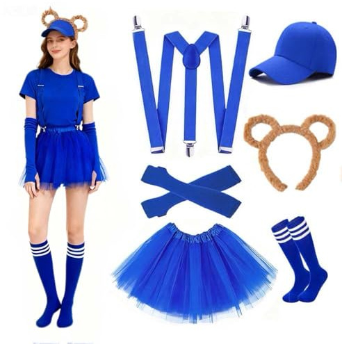 Chipmunks Kostüm Erwachsene, Streifenhörnchen Kostüm Damen Set, mit Streifenhörnchen Stirnband, Hut, Y-Rücken, Rock, Fußballsocken, für Karneval, Halloween, Fasching, Tier, Welttag Des Buches