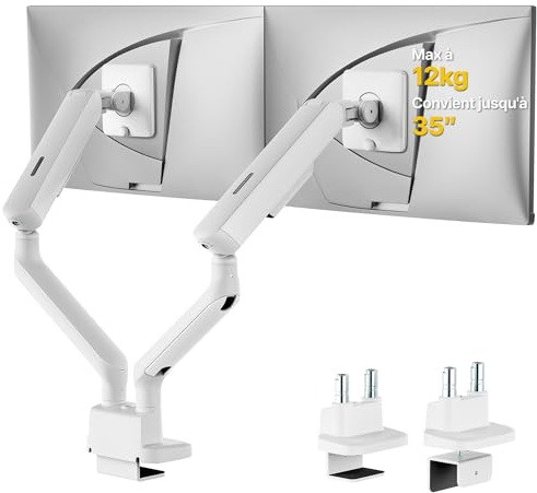 monTEK Support Double Écran PC 17-35 Pouces | Bras Moniteur Robuste à Ressort Mécanique, Supporte jusqu'à 12kg par Bras, VESA 75/100mm, Bras Articulé Réglable