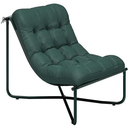 Outsunny Lounge Sessel Outdoor Ergonomisch Gartensessel 120kg Dunkelgrün | Hautfreundlich Kissen, Breiter Sitz, Stahlrahmen, Atmungsaktiv, Loungesessel, Liegestuhl, Relaxsessel, für Garten Balkon
