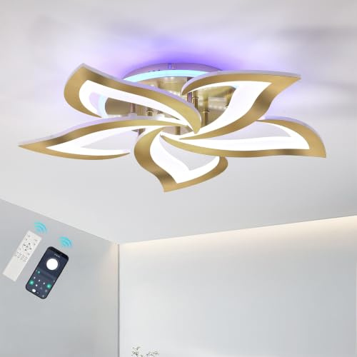 ZAITINZ LED Deckenleuchte 50W,Dimmbar Deckenlampe mit Fernbedienung, 60cm | Gold Moderne Deckenleuchte,3000-6000K,3-farbiges Hintergrundlicht,Memory Funktion für Wohnzimmer Schlafzimmer Esszimmer