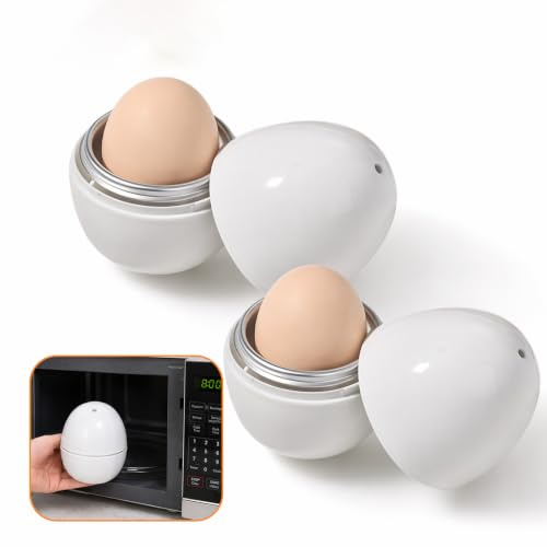 2 unidades de hervidores de huevos para microondas, hervidor de huevos de aluminio, capacidad de 1 huevo, máquina para huevos cocidos y duros, herramienta de cocina rápida para desayuno, oficina y