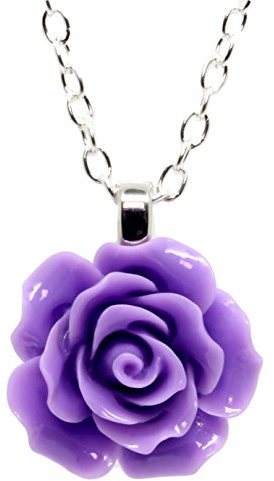 bluebubble English Rose 22mm Parma Violet Carved Rose Necklace on Gift Card
