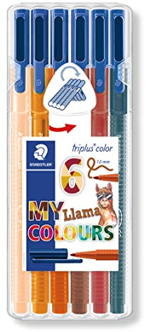 STAEDTLER Filzstifte triplus color, dreikant, stabile, eindrucksichere Spitze, Linienbreite 1 mm, kindgerecht, My Llama Colours Set mit 6 Farben in der aufstellbaren STAEDTLER-Box, 323 SB6CS9
