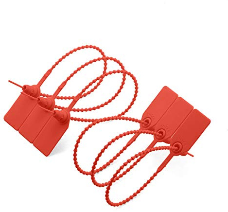 PZRT 20pcs Plastic High Security Seal With Metal Insert Adjustable Self-Locking Pull Tight Cable Ties Tags Disposable Wire Padlock for Cargo Container Seal Lock Red