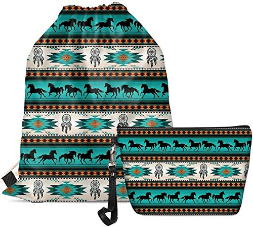 SEANATIVE Traumfänger, türkis, 2 Stück, Kordelzug, mit Make-up-Tasche, Südwestern, native Azteken-Sport-Turnbeutel