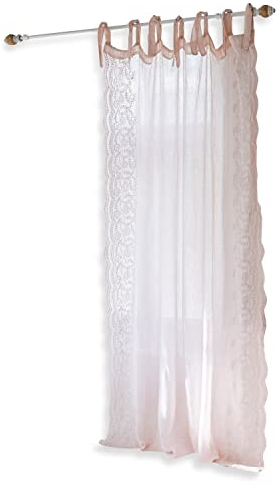 Loberon Gardine Esmera, mit zarter Broderie Anglaise-Spitze, romantischer Vintage-Look, Vorhang im Pastell-Trend, weich fließend und lichtdurchlässig, Leinen, rosa