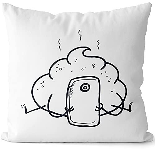 JUNIWORDS Kissen, Kackhaufen Handysucht, 40 x 40 cm, 2-farbig, Weiß-Dunkelrot