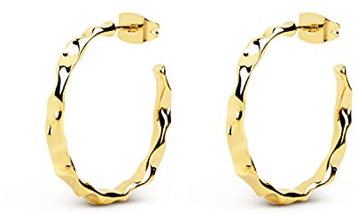 SINGULARU - Pendientes Aro Lake. Latón con Acabado Baño de Oro de 18 Kt. Ligeros con Cierre Tuerca a Presión. Joyas para Mujer