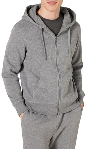 Amazon Essentials Men's Full-Zip Fleece Hoodie (Available in Big & Tall), Light Grey Heather, 3XL