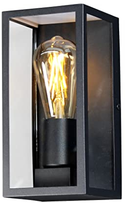 Außenwandleuchte Karo, eckige Wandleuchte mit E27-Fassung, max. 60 Watt, Außenleuchte Lichteffekt für den Eingangsbereich, Schwarz