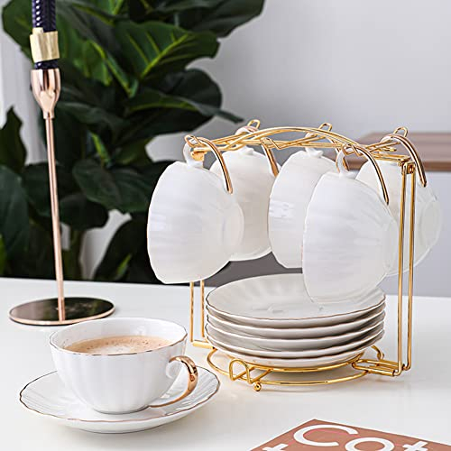 Katutude Porte-tasses à Café, Soucoupe Stockage Support Pour Tasse avec 6 Crochets sous Étagère, Support PréSentoir Support PréSentoir Stockage Porte Egouttoir Pour Maison Cuisine Bar Café