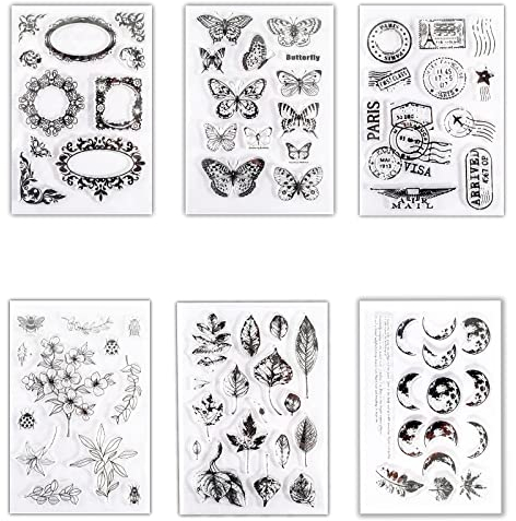 6 Pièces Ensemble de Tampons en Silicone Fleurs et Feuilles, Tampons en Silicone Transparent, pour Album de Bricolage, Fabrication de Cartes, Album Photo