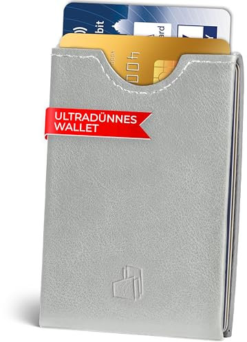 W4LLET® Kartenetui, Glattleder Grau | Echtleder, Premium RFID Schutz | Handgefertigt in Deutschland | Ultra dünn, Slim Wallet
