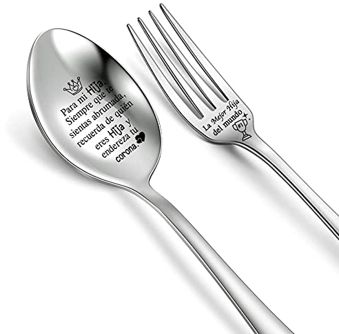 Hija Sopa Cena Cuchara Tenedor Set Inspirador Regalo Cumpleaños Cucharas De Café Grabadas Helado Acero Inoxidable Postre Torta Tenedores Graduación Regalo De Agradecimiento Cuchara De Navidad