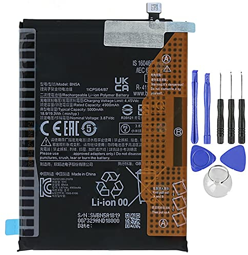 Batería compatible con Xiaomi BN5A para Poco M3 Pro – Redmi Note 10 5G de 5000 mAh alta capacidad con kit de herramientas incluido
