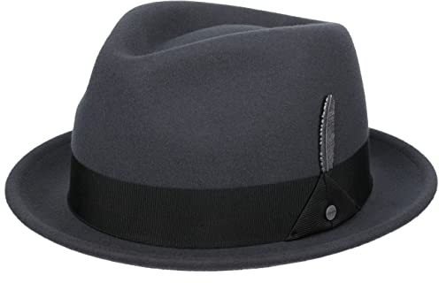 Stetson Vencaster Player Wollhut - Einfarbiger Hut aus 100% Wollfilz - Wasserabweisender Filzhut - Herbst/Winter - Unisex dunkelgrau XXL (62-63 cm)